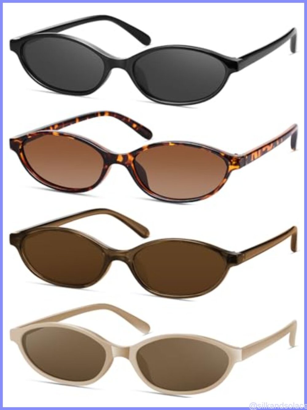 Retro Oval Cat Eye Sunglasses UV Protection Narrow Shades Half Frame